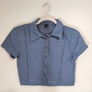 Light Blue Button Up Crop Top